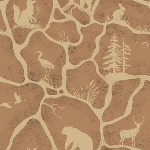 Carta da parati Sagome di animali e alberi in un paesaggio naturale con texture in pietra, Parati natura classici, a00727 : Uwalls.it