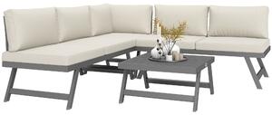 Outsunny Set da giardino d'angolo e convertibile 4 pezzi con 2 divani, 1 poltrona ad angolo e 1 tavolino basso