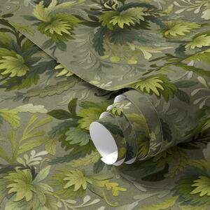 Carta da parati Fogliame verde intenso su sfondo grigio-verde, Parati fiori e piante classici, a00805v1 : Uwalls.it