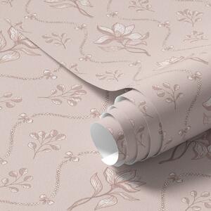 Carta da parati Piccoli fiori e nastri nei toni delicati del rosa e del beige, Parati fiori e piante classici, a00808 : Uwalls.it