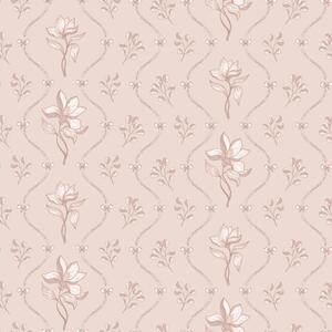 Carta da parati Piccoli fiori e nastri nei toni delicati del rosa e del beige, Parati fiori e piante classici, a00808 : Uwalls.it
