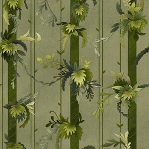 Carta da parati Foglie e grappoli d'uva in tonalità acquerellate verde chiaro, Parati fiori e piante classici, a00807 : Uwalls.it
