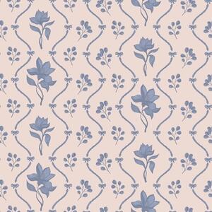 Carta da parati Piccoli fiori e nastri nei toni del blu e del rosa, Parati fiori e piante classici, a00808v3 : Uwalls.it
