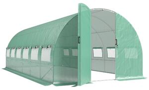 Outsunny Serra a Tunnel 6x3x2 m con Porta a Battente 12 Finestre con Zanzariera e Struttura in Acciaio Zincato Verde | Aosom Italy