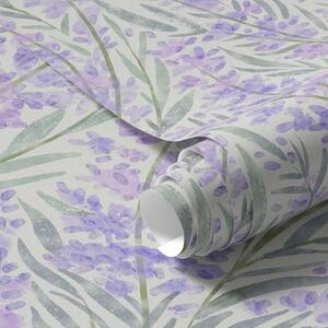 Carta da parati Rami di lavanda nei toni del viola su sfondo chiaro, Parati fiori e piante classici, a00835 : Uwalls.it