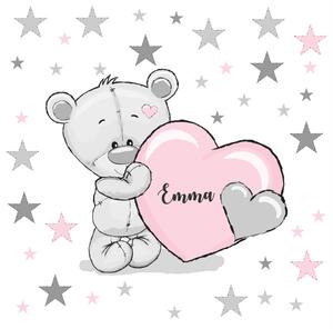Adesivi murali per bambini - Orsetto con cuore e nome rosa