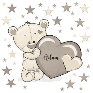 Adesivi murali per bambini - Orso con cuore marrone e nome
