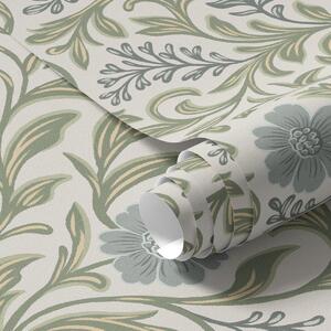 Carta da parati Ornamento floreale grigio salvia su sfondo chiaro, Parati fiori e piante classici, a00712 : Uwalls.it
