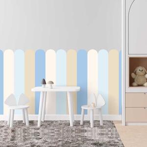 Carta da parati tessile autoadesiva per letto Arco - Beachy Waves (blu tenue con impressione naturale)