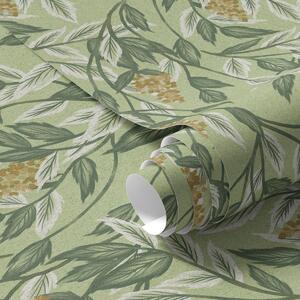 Carta da parati Rami con grappoli di bacche su sfondo verde, Parati fiori e piante classici, a00734 : Uwalls.it