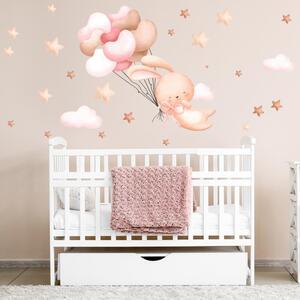 Adesivi murali tessili - Coniglietto volante con palloncini - Rosa