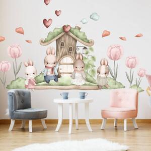 Adesivo murale - Coniglietti e la casa nel bosco