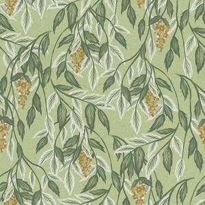 Carta da parati Rami con grappoli di bacche su sfondo verde, Parati fiori e piante classici, a00734 : Uwalls.it