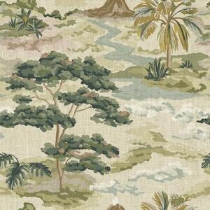 Carta da parati Paesaggio con fiume, alberi e palme dai toni tenui, Parati fiori e piante classici, a00736 : Uwalls.it