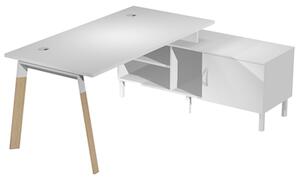 Scrivania c/mobile di servizio WORK cm 145x140x75 gamba legno piano bi