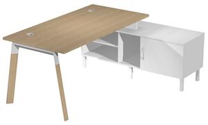 Scrivania c/mobile di servizio WORK cm 165x140x75 gamba legno piano ro