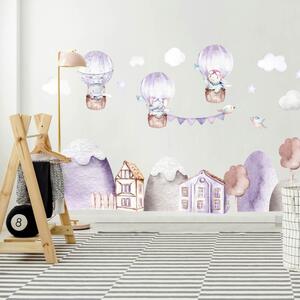Adesivi murali per bambini - Colline viola con animali