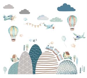 Adesivi murali per bambini - Palloncini blu e colline