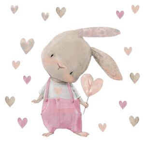 Adesivi per pareti - Coniglietto rosa con cuore