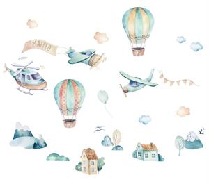 Adesivi murali per bambini - Aerei e palloncini blu