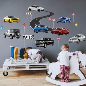 Adesivo da parete per bambini – Auto con nome