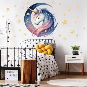 Adesivi murali cameretta bimba - Unicorno nell'abbraccio della luna