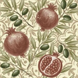 Carta da parati Rami di melograno e ulivo su sfondo ornamentale, Parati fiori e piante classici, a00764 : Uwalls.it