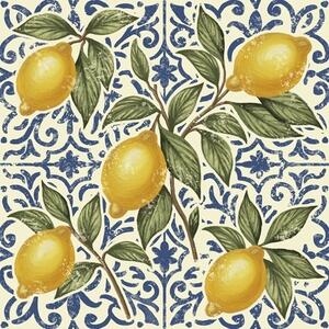 Carta da parati Rami di limone con sfondo ornamentale blu, Parati classici Cibo e bevande, a00763 : Uwalls.it