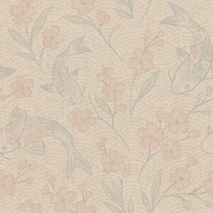 Carta da parati Carpe tra fiori in delicate tonalità beige-rosa, Parati fiori e piante classici, a00766 : Uwalls.it