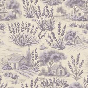 Carta da parati Campi di lavanda e case dai toni pastello, Parati classici in stile francese, a00765 : Uwalls.it