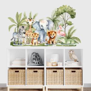 Adesivo murale per la camera dei bambini - safari con animali