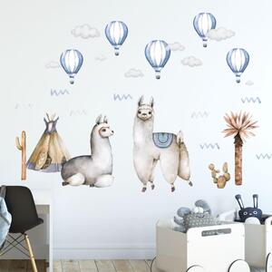 Adesivi murali - Alpaca con palloncini blu