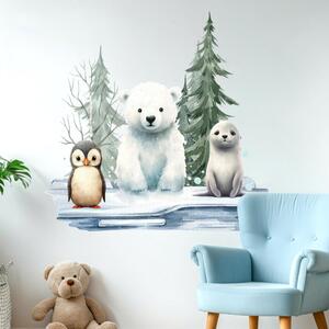 Adesivo murale per la stanza dei bambini - orso polare e animali del nord