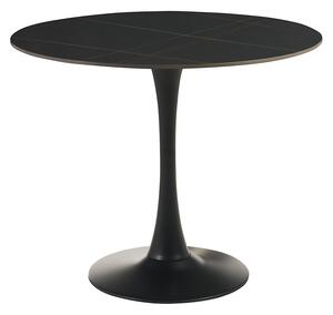 Tavolo da pranzo rotondo design in ceramica nera e metallo D90 cm MALOU