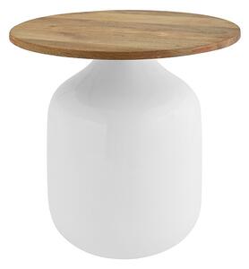 Tavolino d'ausilio rotondo design bianco e legno di mango massiccio H49 cm VERONA