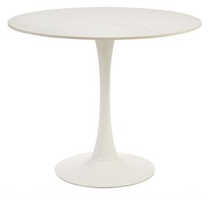 Tavolo da pranzo design rotondo in ceramica bianca e metallo D90 cm MALOU