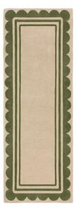 Passatoia in lana tessuta a mano di colore verde-naturale 80x230 cm Lois Scallop - Flair Rugs