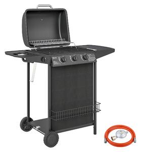 Outsunny Barbecue a Gas con 4 Bruciatori Indipendenti e Coperchio con Termometro, 108x54x97 cm, Nero