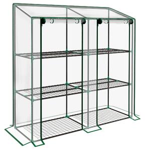 Serra da Giardino 143x46x151 cm con 6 Mensole e 2 Porte Avvolgibili Copertura in PE Trasparente