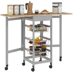 HOMCOM Carrello da Cucina con 3 Cestini, Cassetto e 2 Ribalte, in Legno e Metallo, 37x37x77.5 cm, Grigio e Rovere | Aosom Italy