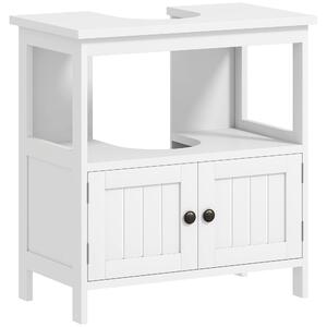 Kleankin Mobile Sottolavabo con Ripiano e Armadietto, Intaglio e U e 2 Ante, 60x30x60 cm, Bianco | Aosom Italy