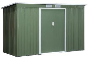 Outsunny Casetta da Giardino Porta Utensili in Lamiera di Acciaio, Capanno da Giardino con Porte Scorrevoli, 280x130x172cm, Verde Chiaro | Aosom