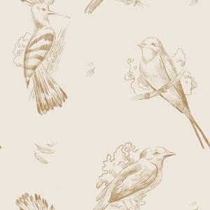 Carta da parati Toile con uccelli: schizzi di uccelli su beige caldo, Parati animali classici, Parati animali uccelli classici, a00656v3 : Uwalls.it
