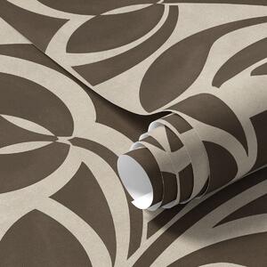 Carta da parati Sagome geometriche di foglie, marrone scuro su beige, Parati fiori e piante classici, a00679v1 : Uwalls.it