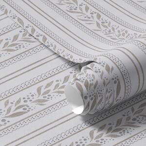 Carta da parati Righe con pizzo e rametti su bianco freddo, Parati geometrica classici, Parati geometrica a righe classici, a00814v1 : Uwalls.it