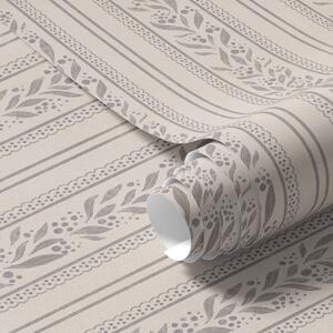 Carta da parati Righe con pizzo e rametti grigio-beige, Parati geometrica classici, Parati geometrica a righe classici, a00814 : Uwalls.it