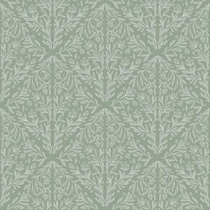 Carta da parati Damasco botanico su sfondo menta-oliva, Parati fiori e piante classici, a00815 : Uwalls.it