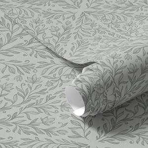 Carta da parati Damasco botanico in grigio chiaro con contorni sfumati, Parati fiori e piante classici, a00815v2 : Uwalls.it
