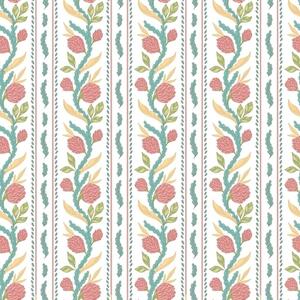 Carta da parati Strisce verticali con fiori color corallo e foglie turchesi, Parati fiori e piante classici, a00816 : Uwalls.it