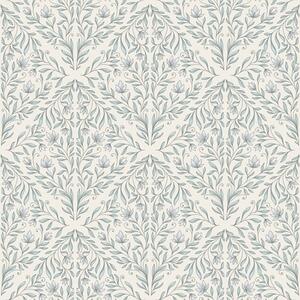 Carta da parati Lacy spara su sfondo bianco crema con contorno turchese, Parati fiori e piante classici, a00815v4 : Uwalls.it